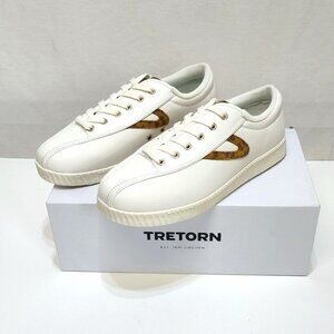 Tretorn Nylite Plus Leather Low Top Sneakers White/Leopard Womens Size 8M NIB